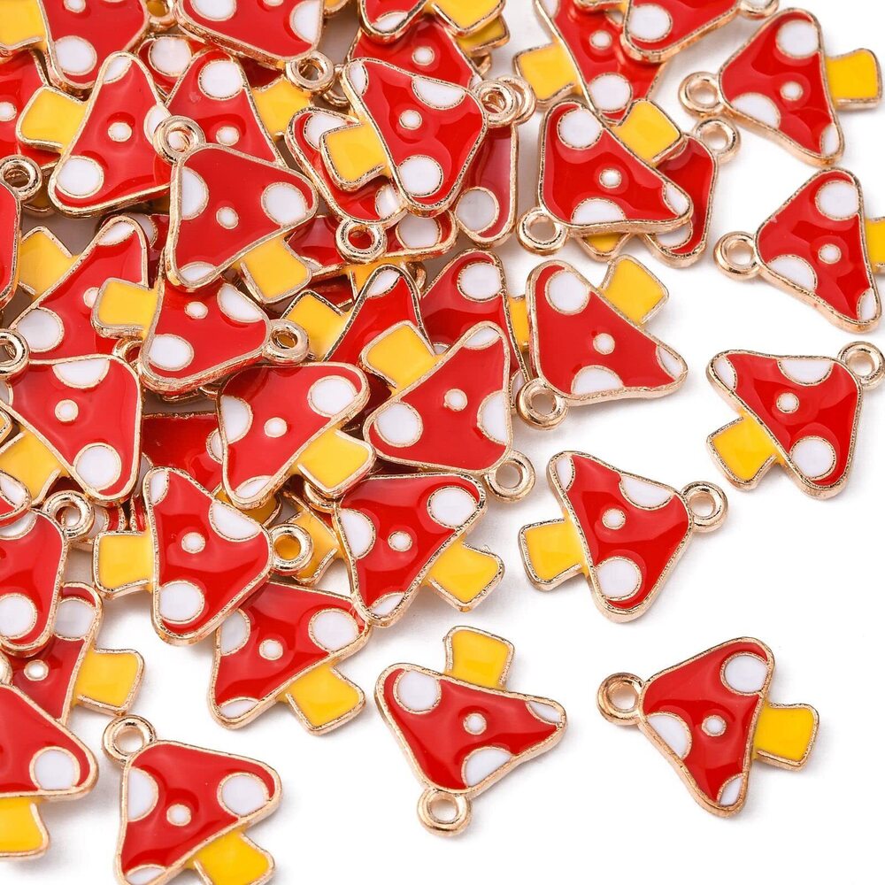 2006 100 Pcs Enamel Cute Mini Red Mushroom Charms for Jewelry Making